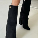 Pointed Toe Low Heel Knee High Boots