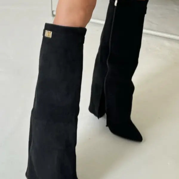 Pointed Toe Low Heel Knee High Boots