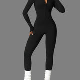 Long Sleeve Zip Front Sculpting One Piece Jumpsuit