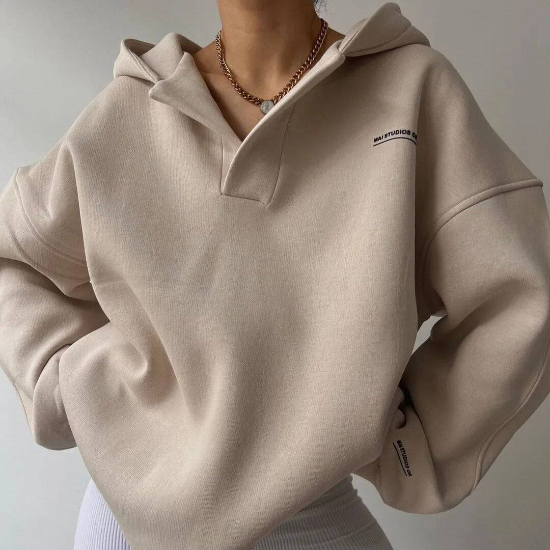 Relaxed V-Neck Hoodie with Modern Oversized Fit