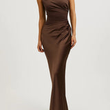 One Shoulder Satin Evening Gown with Sculpted Fit