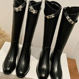 Buckle Detail Knee High Riding Boots