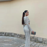 Sequin Crop Top and Wide Leg Pants Evening Set