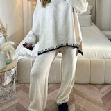 Contrast Trim Knit Lounge Set with Sweater and Pants