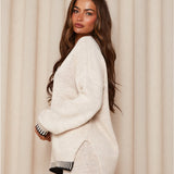 Contrast Trim Knit Lounge Set with Sweater and Pants