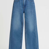 High Waist Wide Leg Denim Jeans with Raw Hem