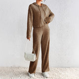 Ribbed Knit Hoodie Set with Relaxed Pants