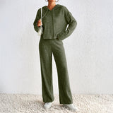 Ribbed Knit Hoodie Set with Relaxed Pants