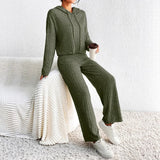 Ribbed Knit Hoodie Set with Relaxed Pants