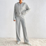 Ribbed Knit Hoodie Set with Relaxed Pants
