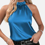 Satin Halter Neck Sleeveless Top with Draped Fit