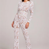 Long Sleeve Lace Sequin Jumpsuit with Structured Waist