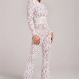 Long Sleeve Lace Sequin Jumpsuit with Structured Waist