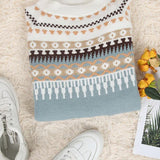 Fair Isle Knit Sweater with Classic Crew Neck