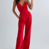 Halter Neck Tailored Jumpsuit with Deep V Front