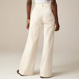 High Waist Wide Leg Denim Pants with Utility Pockets