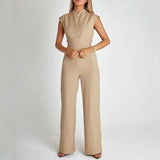 Sleeveless Wide Leg Jumpsuit with Waist Tie