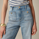 High Waist Wide Leg Denim Pants with Utility Pockets
