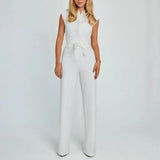 Sleeveless Wide Leg Jumpsuit with Waist Tie