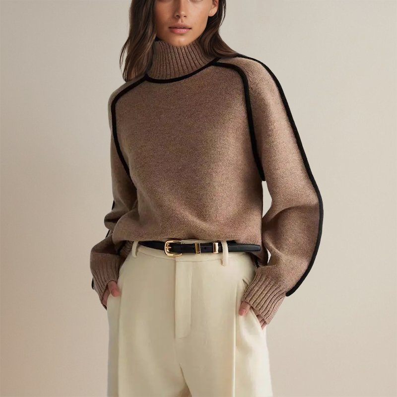 Contrast Trim Turtleneck Knit Sweater