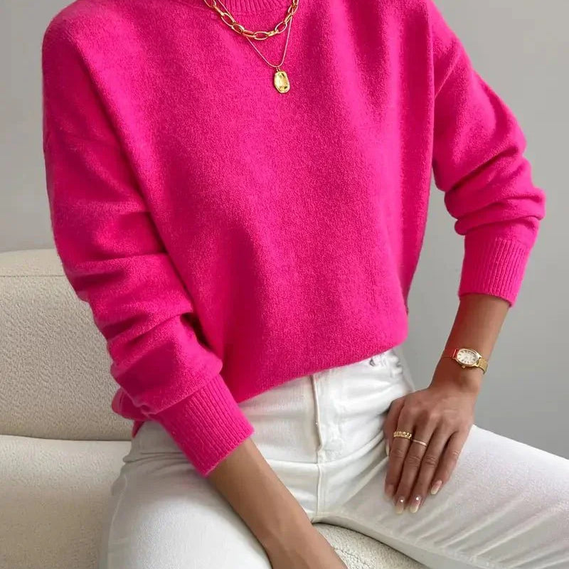 Relaxed Mock Neck Knit Sweater with Soft Finish