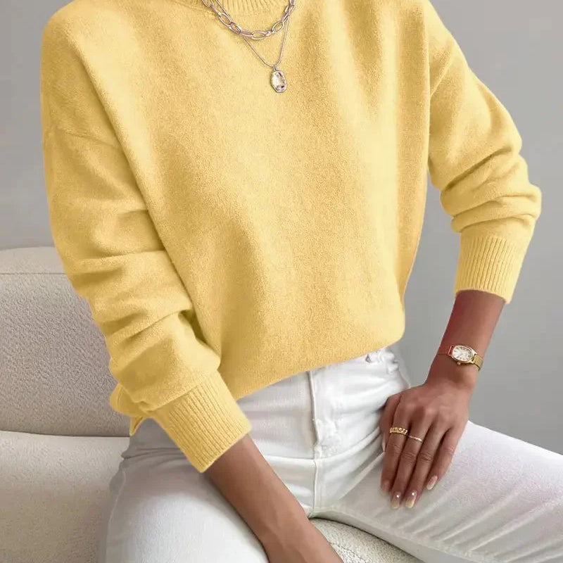 Relaxed Mock Neck Knit Sweater with Soft Finish