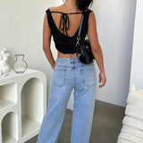 Low Rise Wide Leg Denim Jeans with Relaxed Fit