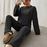 Relaxed Knit Lounge Set with Sweater and Wide Leg Pants