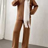 Relaxed Knit Lounge Set with Sweater and Wide Leg Pants