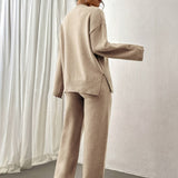 Relaxed Knit Lounge Set with Sweater and Wide Leg Pants