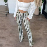 Printed High Waist Flared Pants with Stretch Fit