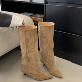 Pointed Toe Kitten Heel Mid Calf Boots