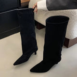 Pointed Toe Kitten Heel Mid Calf Boots