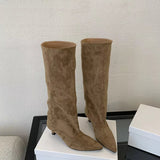 Pointed Toe Kitten Heel Mid Calf Boots